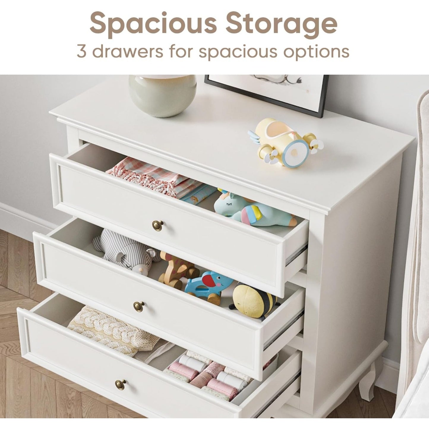 Aurelia Modern White 3-Drawer Dressers – Set of 2 | Gold Pulls