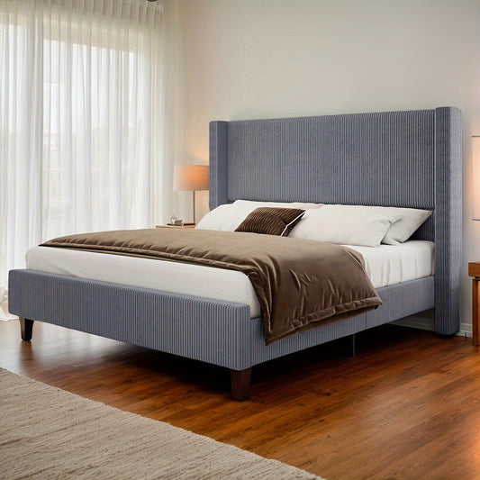Upholstered Wingback Platform Bed Frame