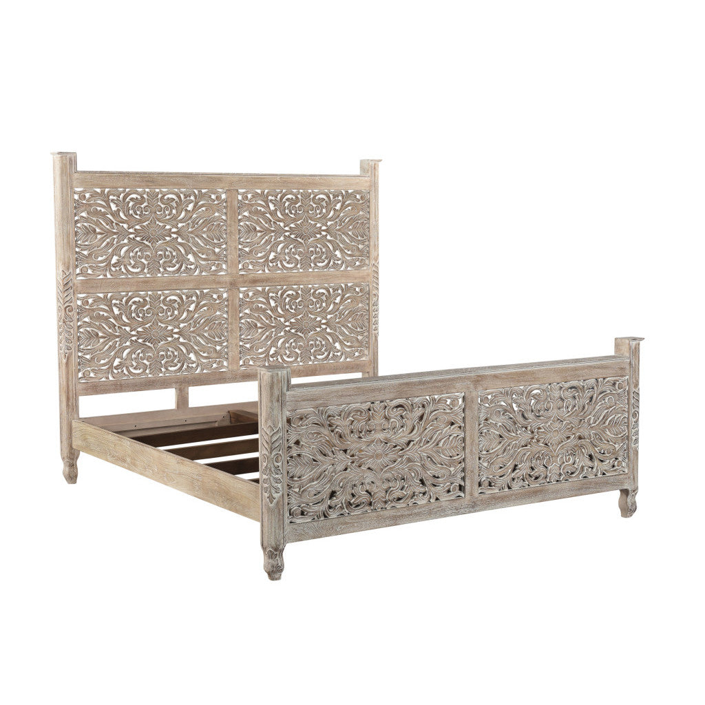 Florence Floral Hand-Carved Solid Wood King Bed