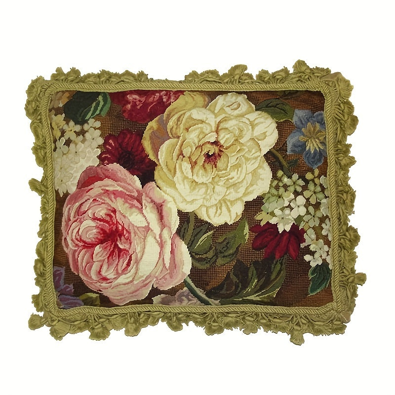 Decorative Needlepoint Hand-Embroidered Wool Throw Pillow