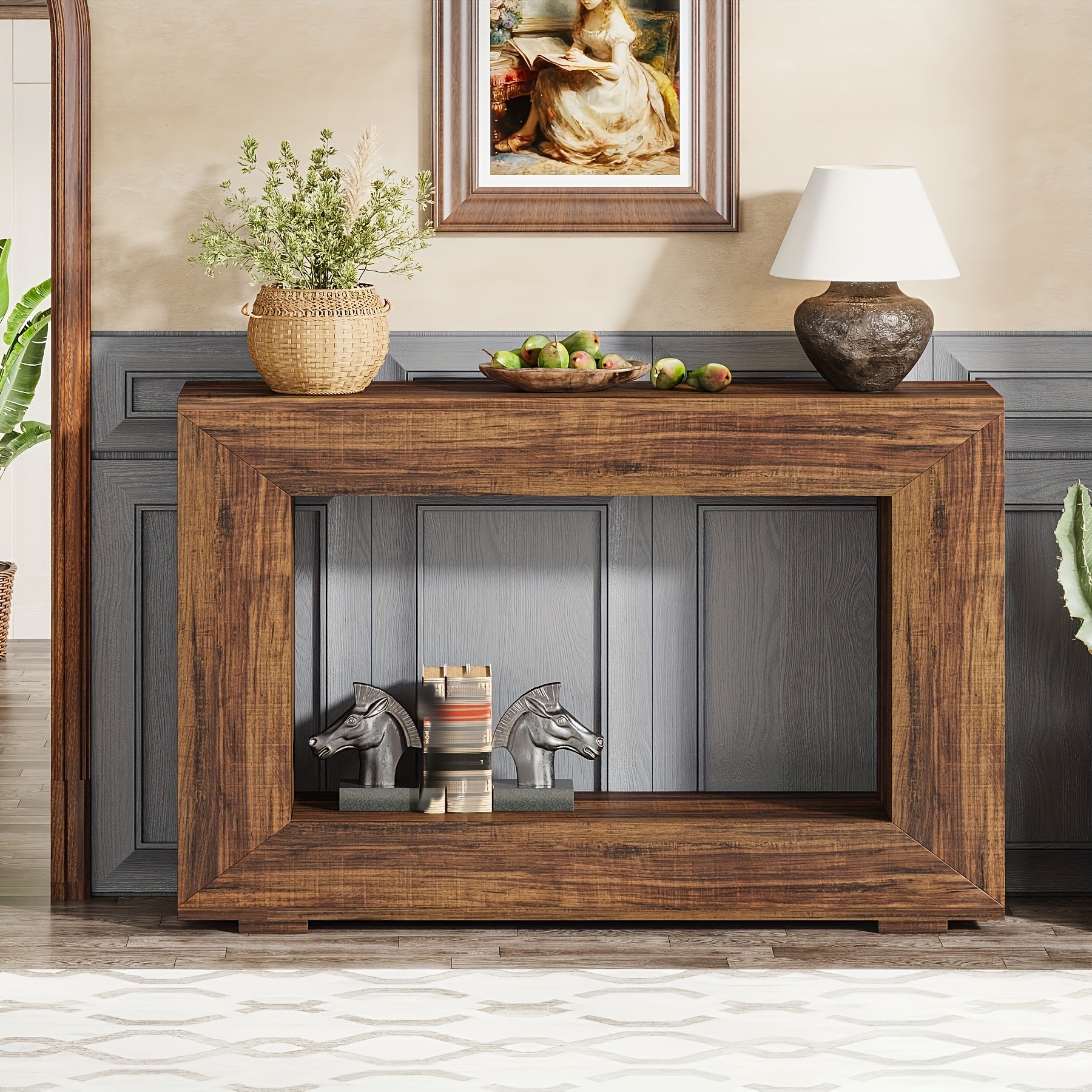 Rustic wood and Metal Console Table