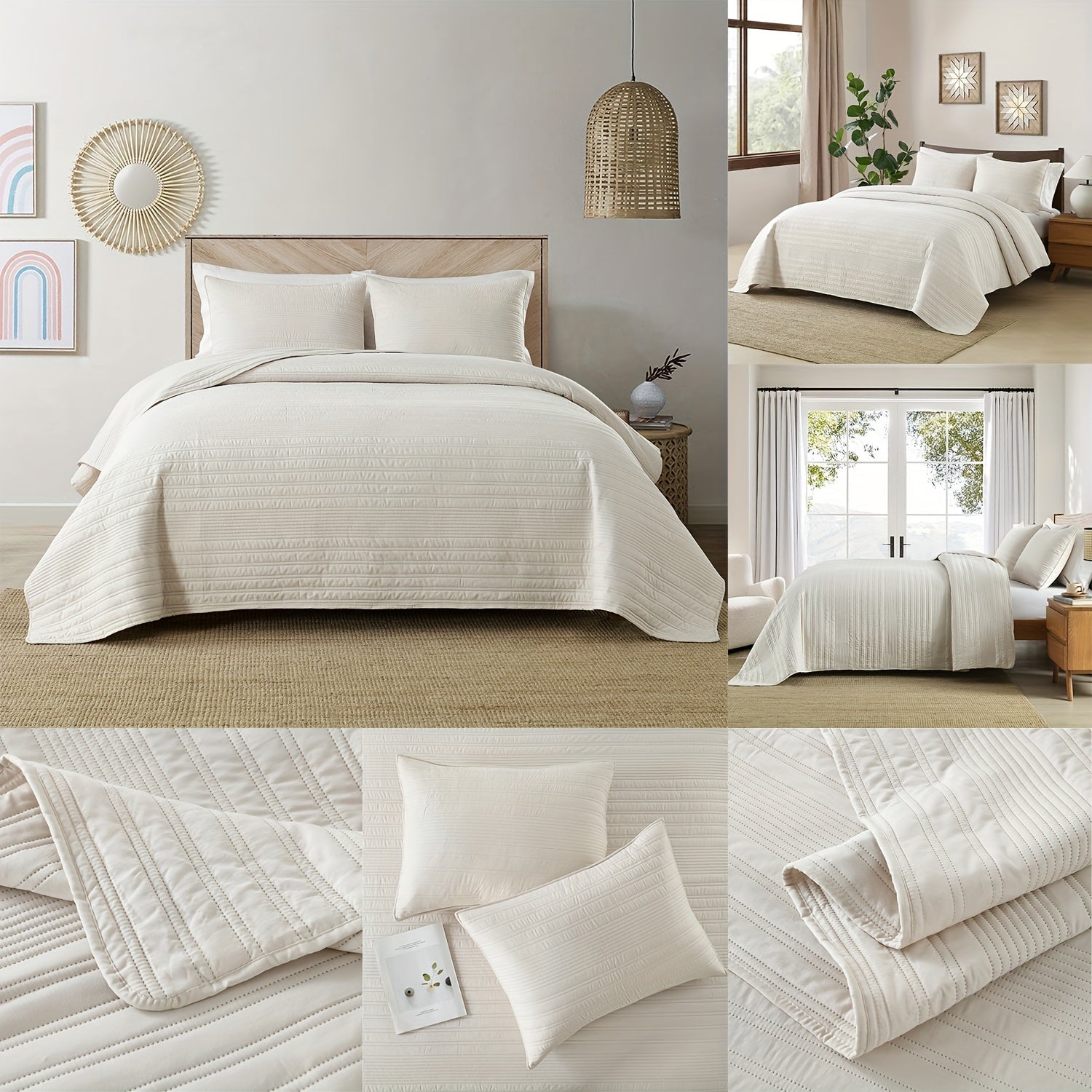 Ultra - Lightweight Embossed Bedding Set – Soft, Breathable 3 - Piece Quilt Set - solid wood furniture by Chic Woods