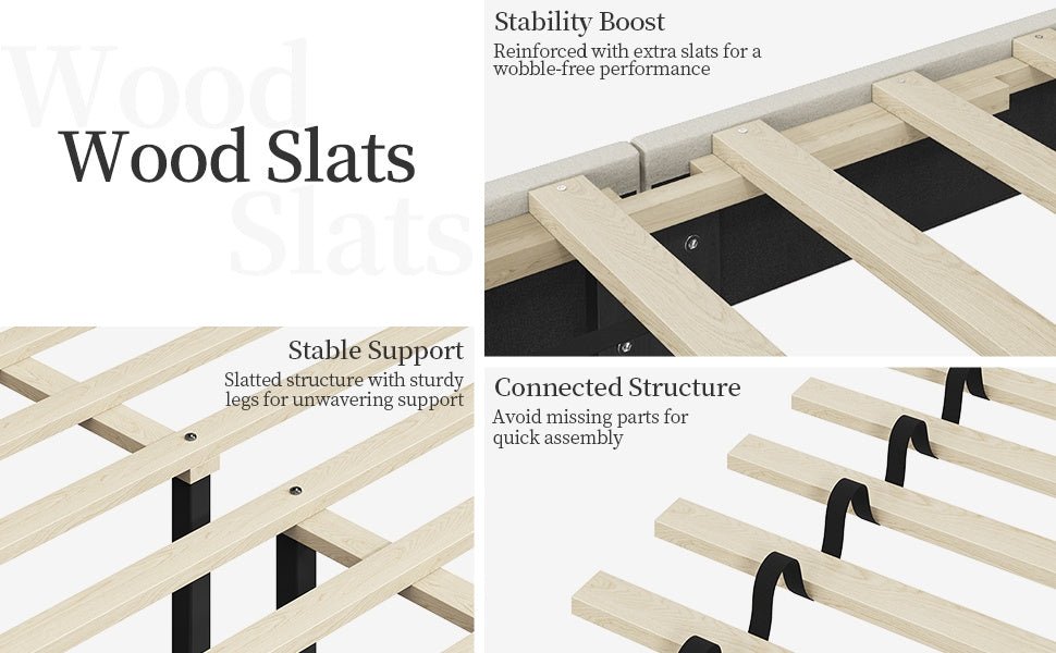 Sloane Wingback Bed – Upholstered Platform Frame, Easy Assembly - solid wood furniture by Chic Woods