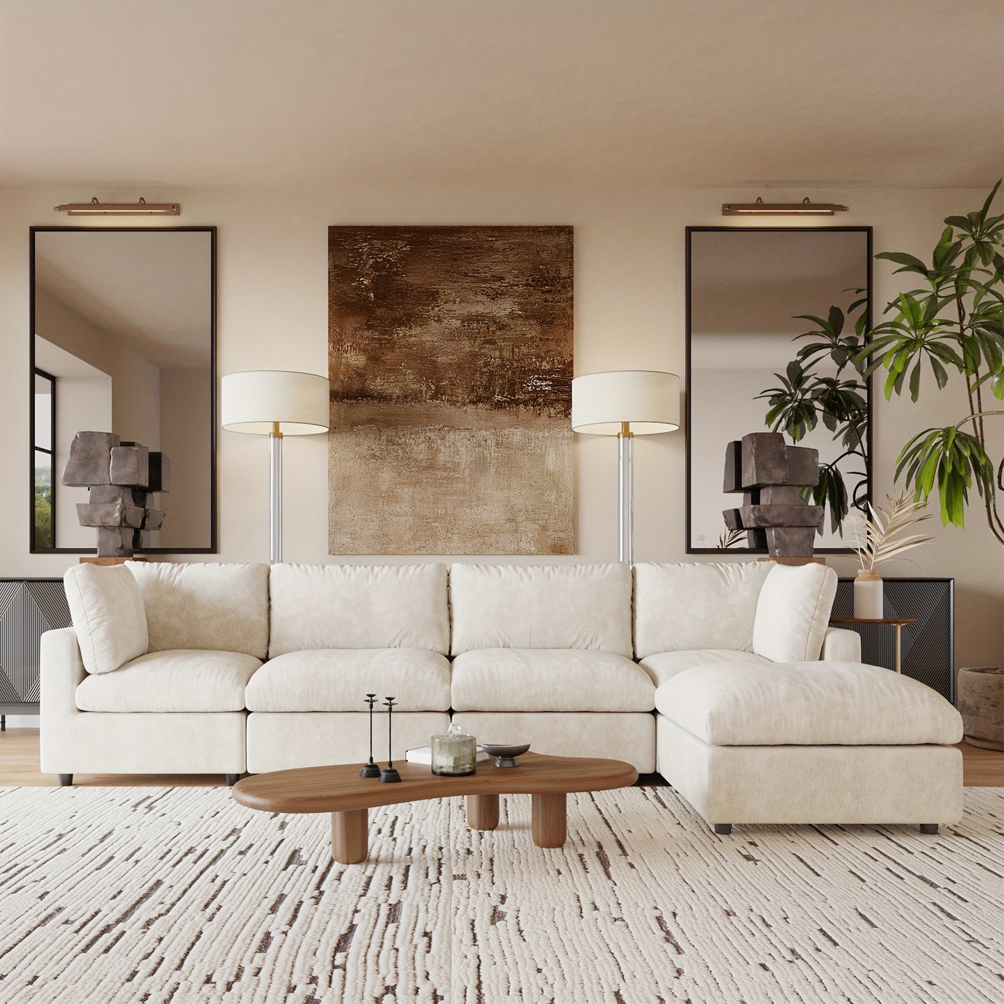Montclair 134” Modular Lounge Sofa | Oversized L-Shape with Ottoman