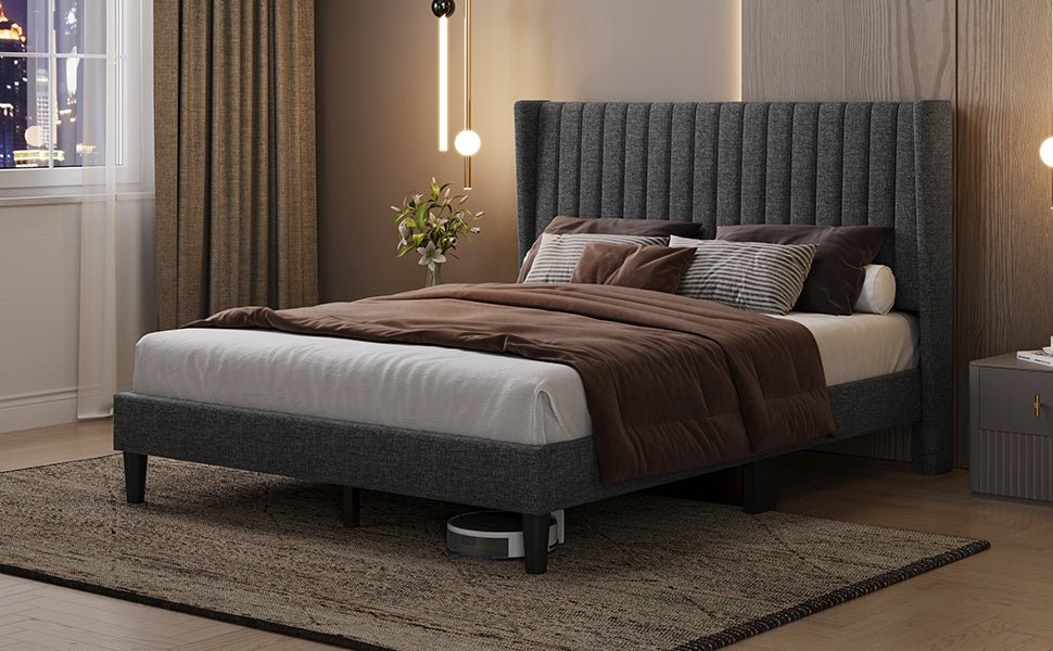 Sloane Wingback Bed – Upholstered Platform Frame, Easy Assembly - solid wood furniture by Chic Woods