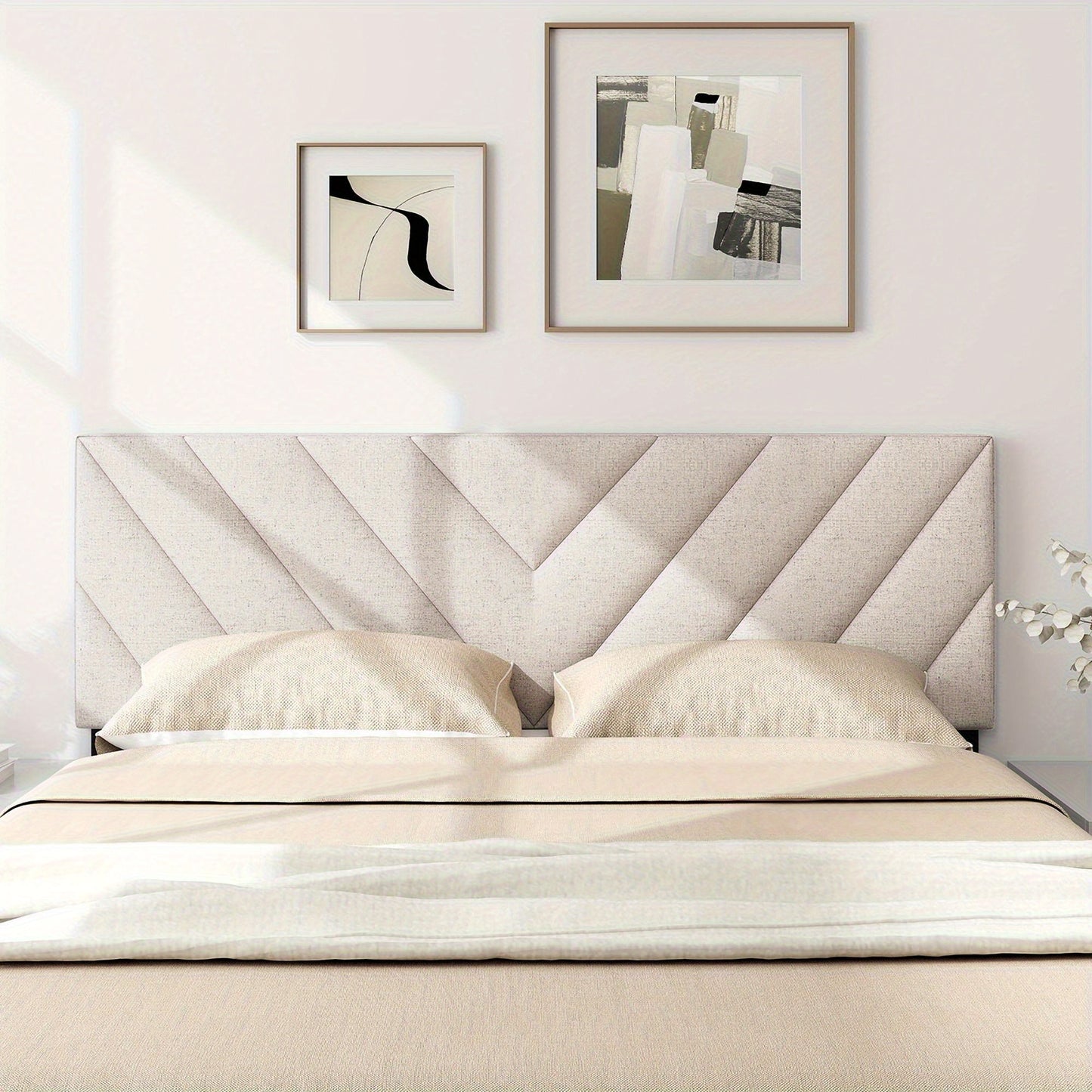 Linen Upholstered Queen Headboard – Beige