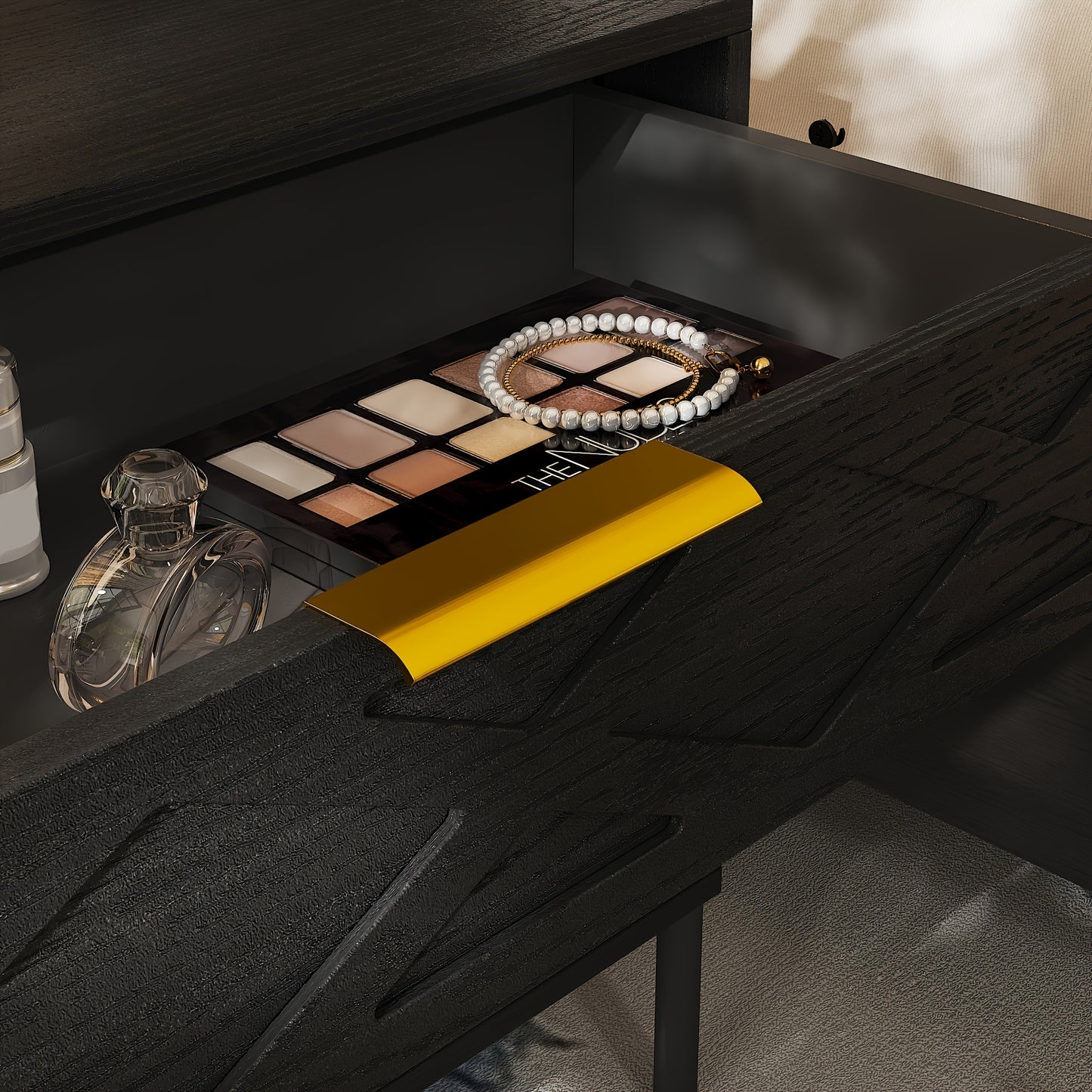 Modern 3-Drawer Nightstand with Metal Hardware
