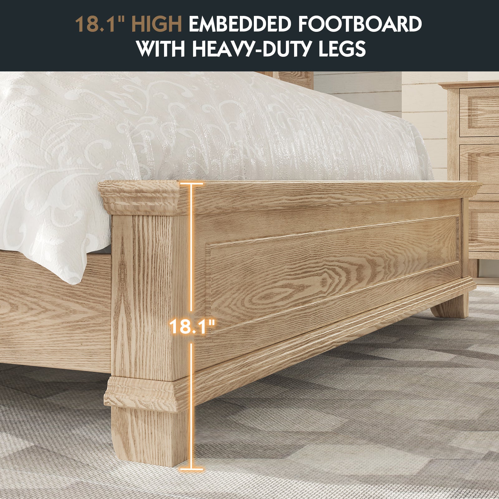 Monroe Mid - Century Upholstered Platform Bed – Solid Wood Frame - solid wood furniture by Chic Woods