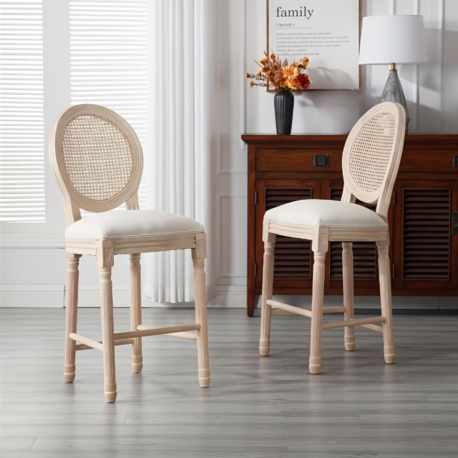 The Coletta Cane Back Counter Stools – Upholstered Solid Wood Counter Height Stools (Set of 2)