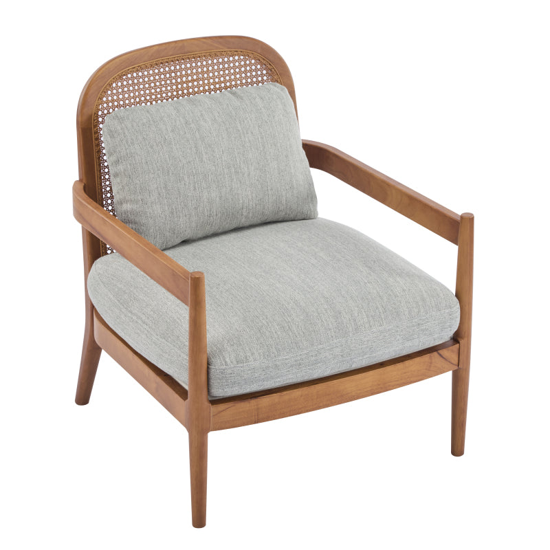 Mid-Century Walnut & Rattan Accent Chairs – Set of Two