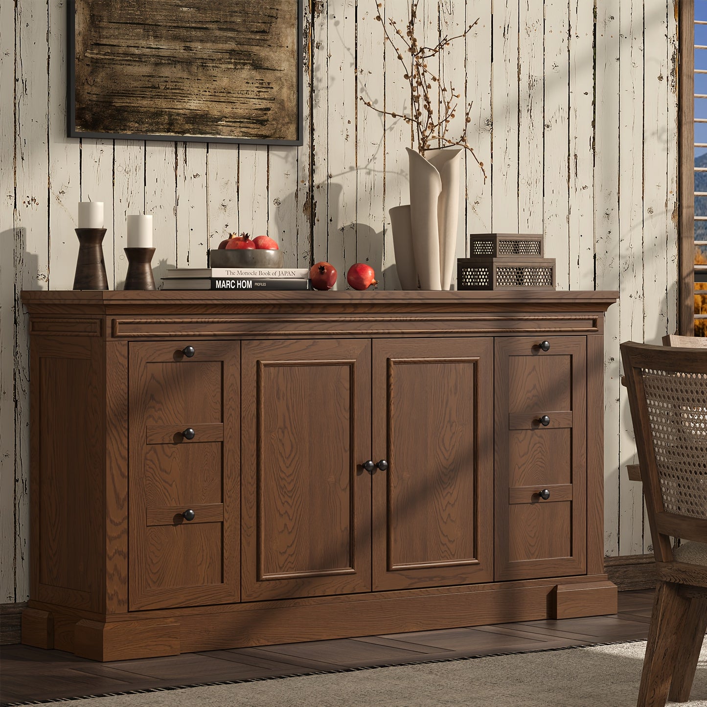 Heritage Farmhouse Buffet Cabinet – 63" Wooden Sideboard with Drawers & Doors
