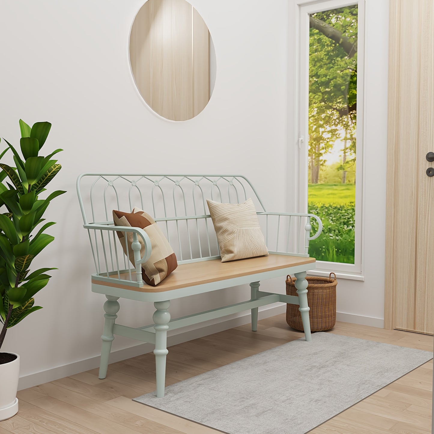 Farmhouse Spindle Back Wooden Bench