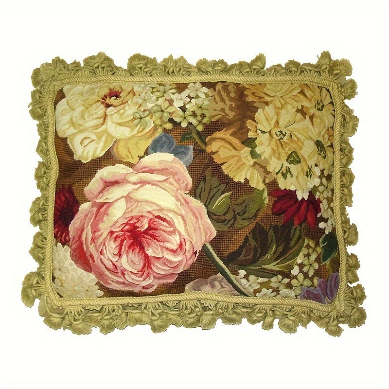 Decorative Needlepoint Hand-Embroidered Wool Throw Pillow