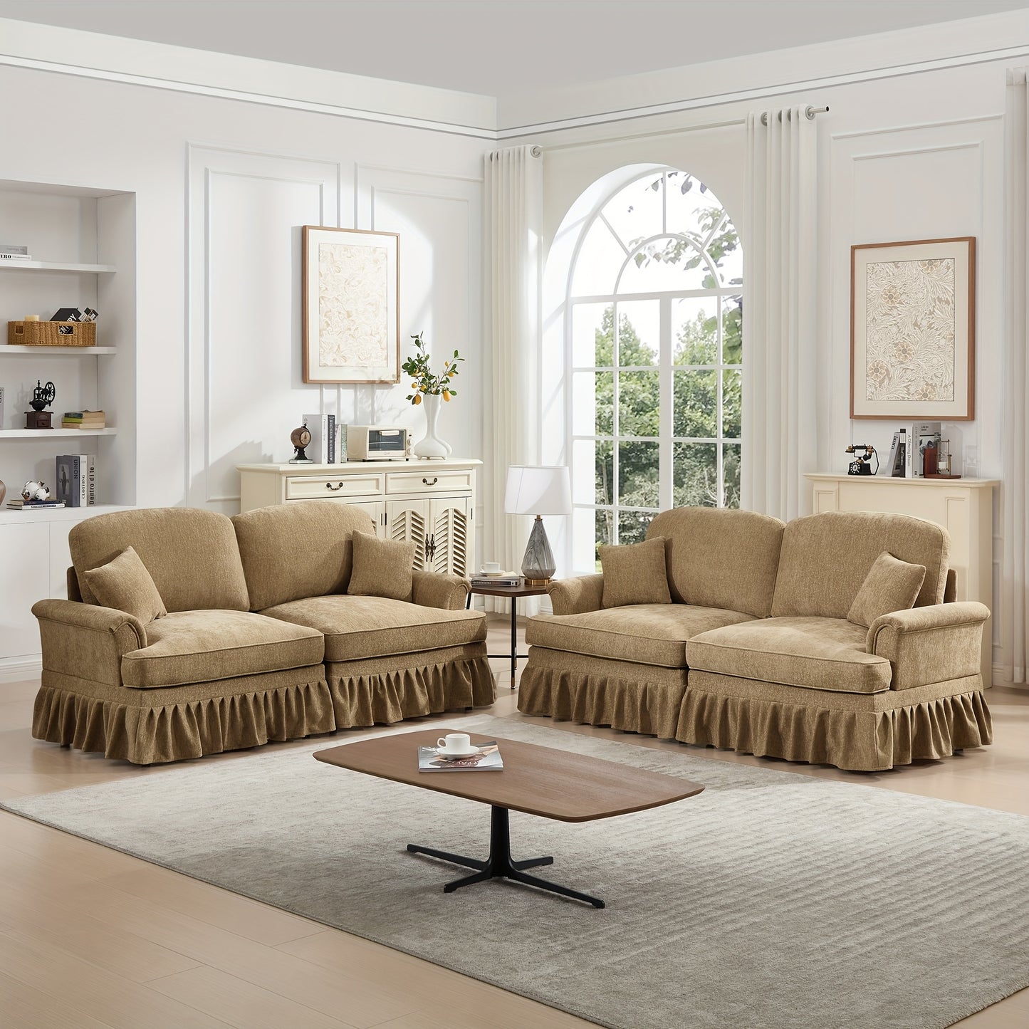 76.4 Inch Chenille Modular Sectional Sofa - 2-Seat L-Shaped Couch with Detachable Ruffled Skirt, Plush Foam Cushions & Hardwood Frame, Comfy Deep Seat, Retro Modern Design for Living Room & Apartment, Easy Assembly, Durable &