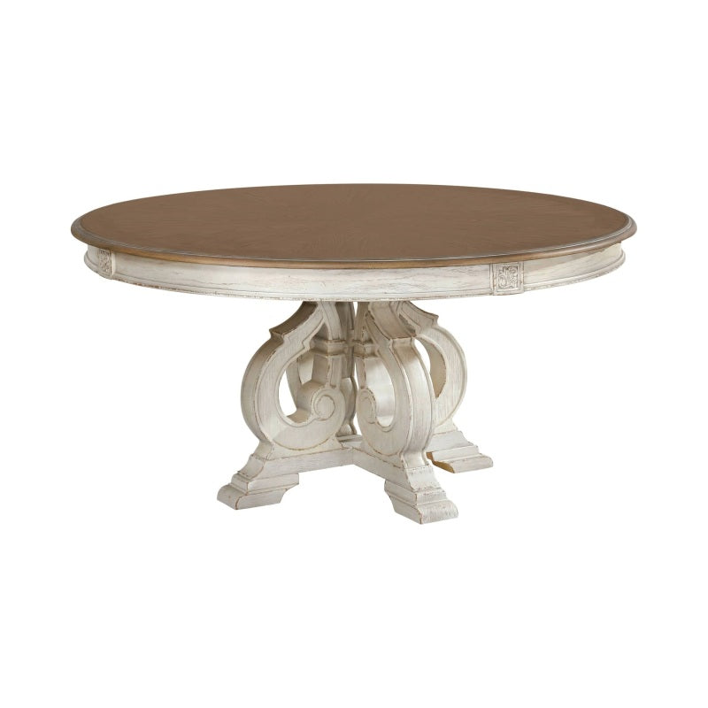 Dining Room 1pc Table Pedestal Base Antique White Round Table Solid Wood Furniture Rustic Style