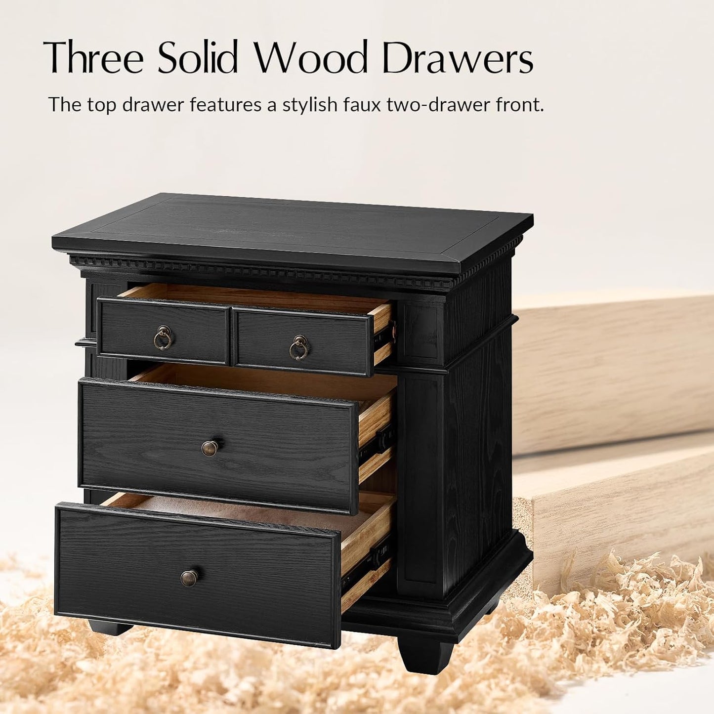 Walnut Nightstand with Charging Station & 3 Drawers