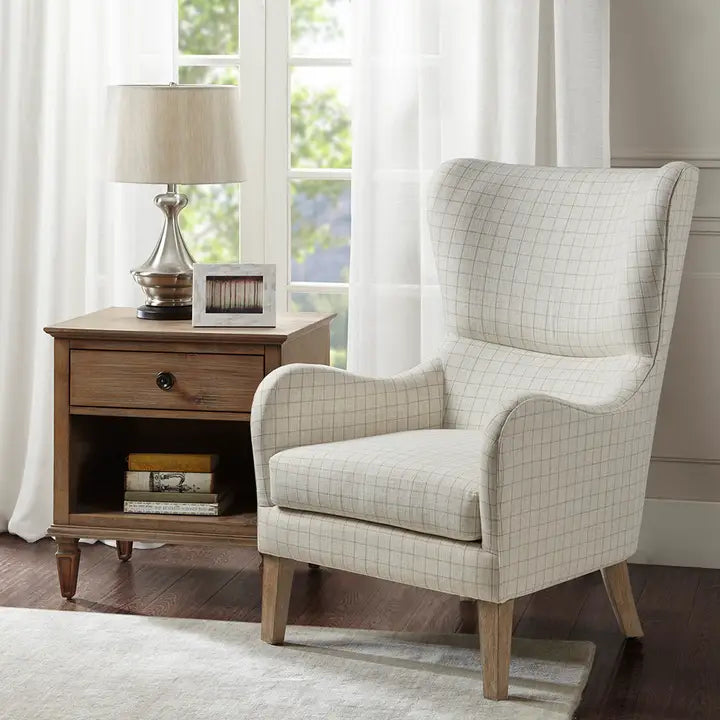 Windowpane wing chair